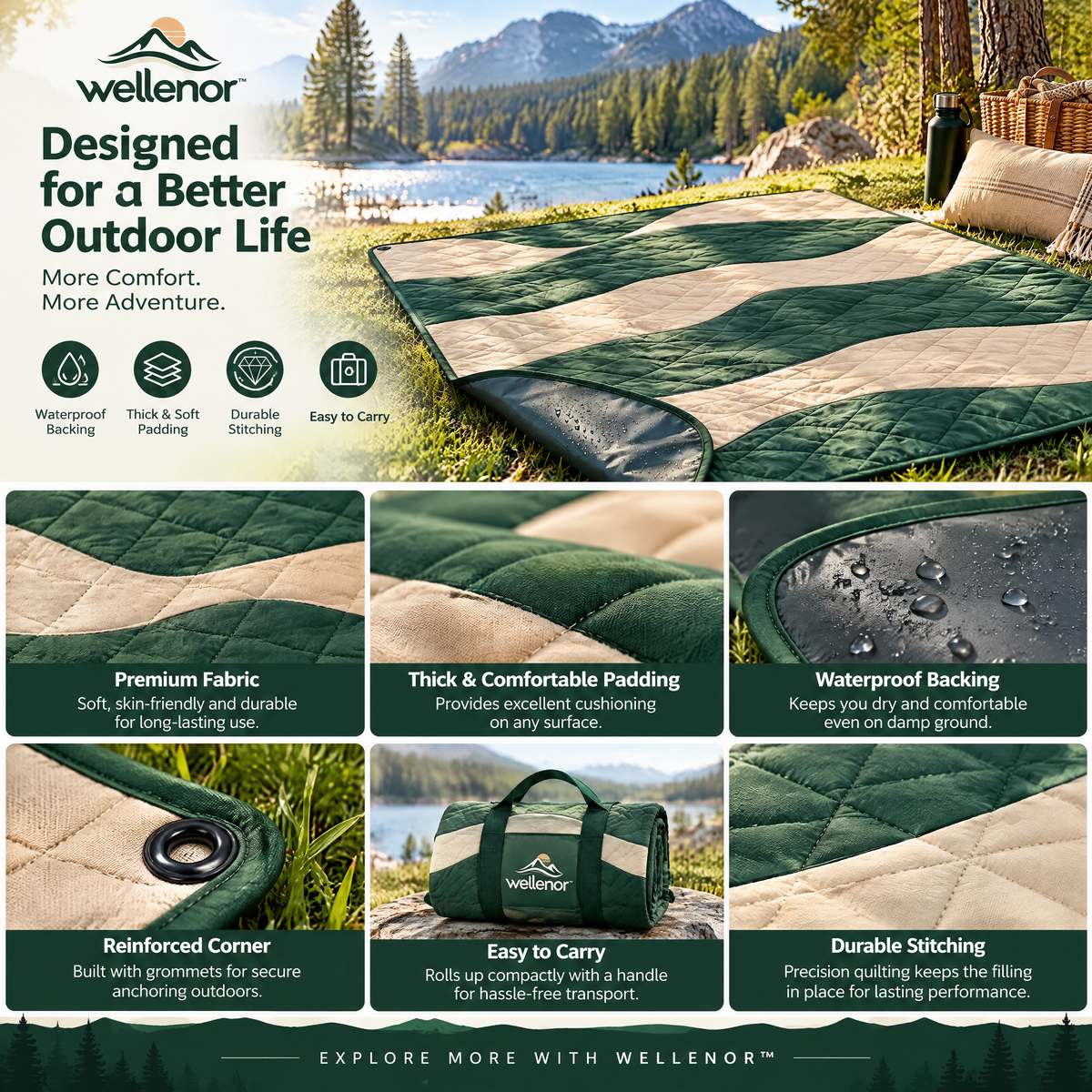 wellenor™ Waterproof Outdoor Picnic Blanket